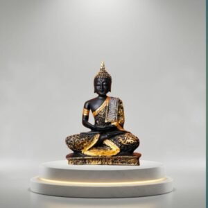 Home Premium Meditating Buddha Statue | Black & Gold Polyresin Idol for Home Decor | Spiritual Showpiece for Living Room & Office Gifts