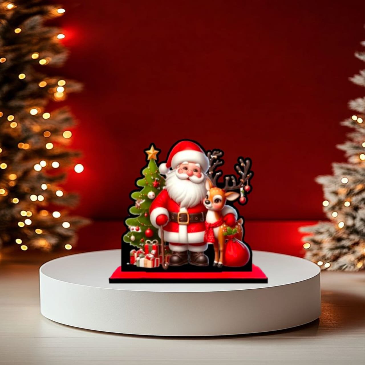 Santa-Claus-Reindeer-Christmas-Tree-Tabletop-Decoration charming santa claus & reindeer tabletop christmas decor
