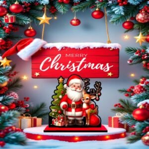 charming santa claus & reindeer tabletop christmas decor