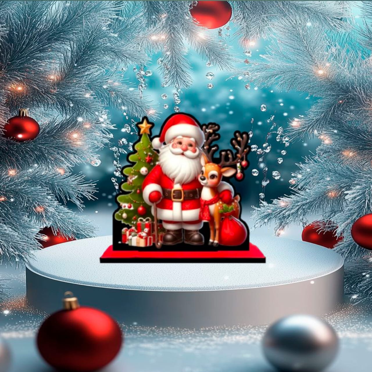 Santa-Claus-Reindeer-Christmas-Tree-Tabletop-Decoration charming santa claus & reindeer tabletop christmas decor