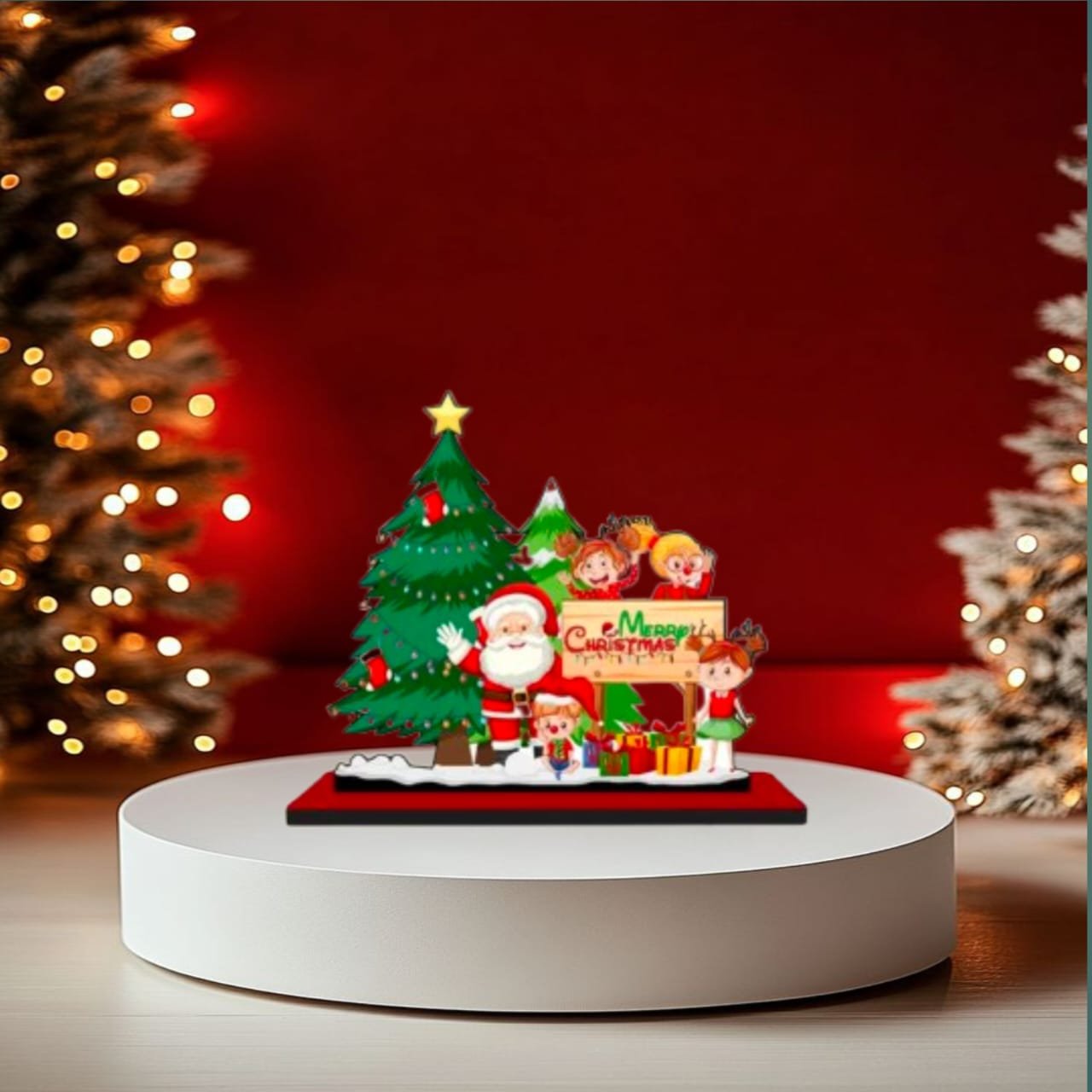 Miniature-Santa-Christmas-Tree-Standee-Front-View.jpg charming 5.5 inch santa claus sleigh table decor