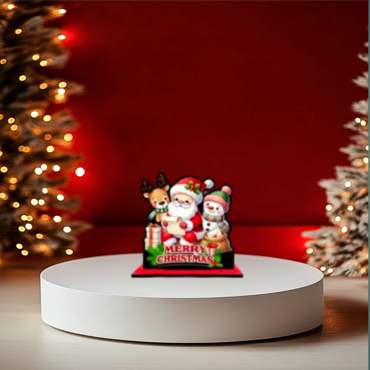 Red-Christmas-Decor-Santa-Reindeer-Snowman-Accent charming 5.5 inch santa claus sleigh table decor