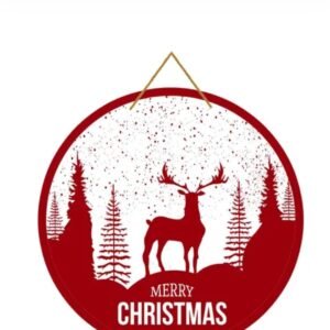 merry christmas wooden wall hanging red reindeer decor (8 inch)