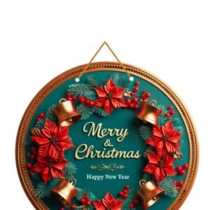 merry christmas wooden wall hanging red reindeer decor (8 inch)