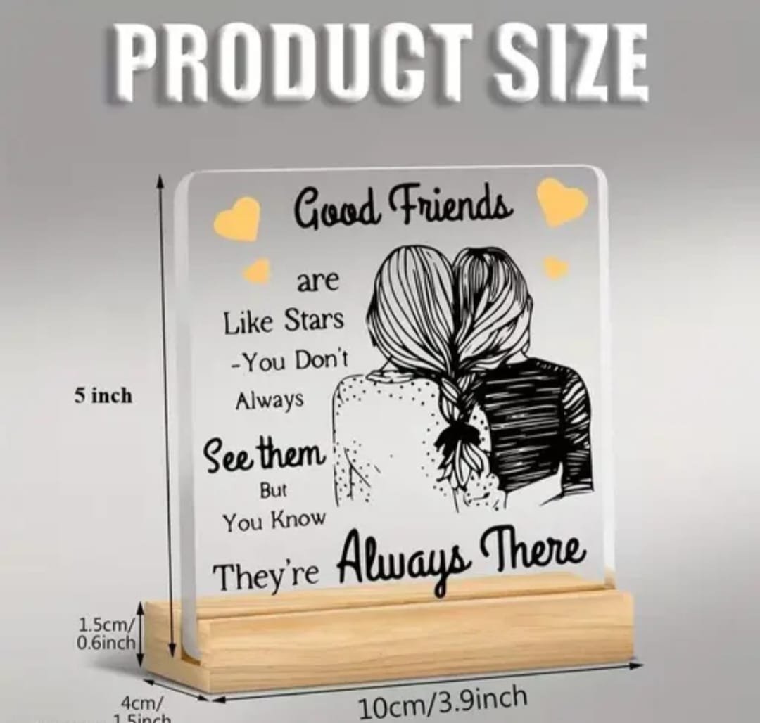 Best-Friend-Quote-Plaque-Gift-Item-Angle Side view of Best Friend Quote Plaque showing thickness and wooden base.